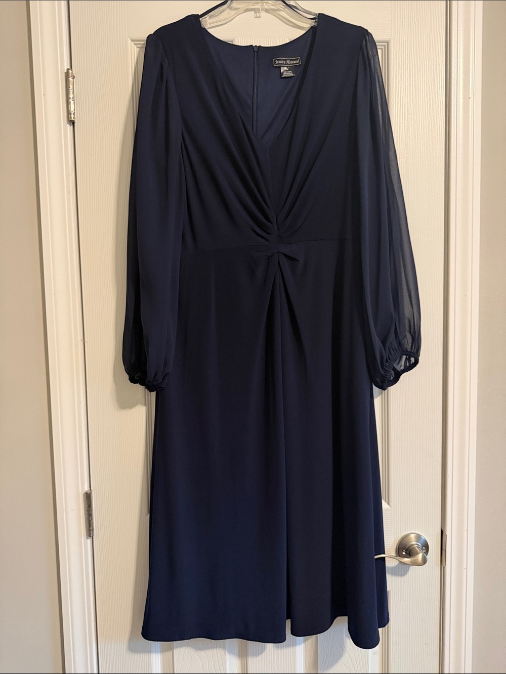 Jessica Howard Navy Long-Sleeve Twist-Front  Dress